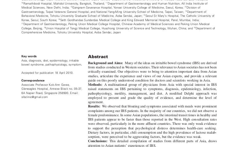 asian consensus on irritable bowel syndrome